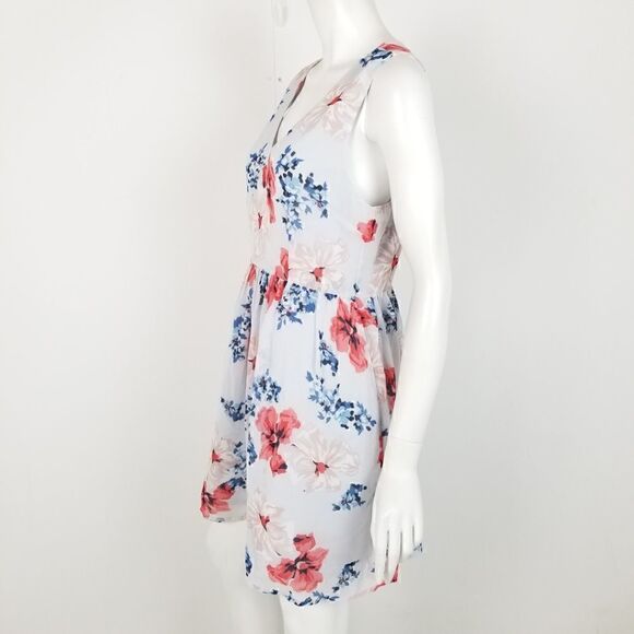 JACK Womens Size 10 Blue & Red Floral V Neck Sleeveless Fit & Flare Dress - Picture 4 of 6